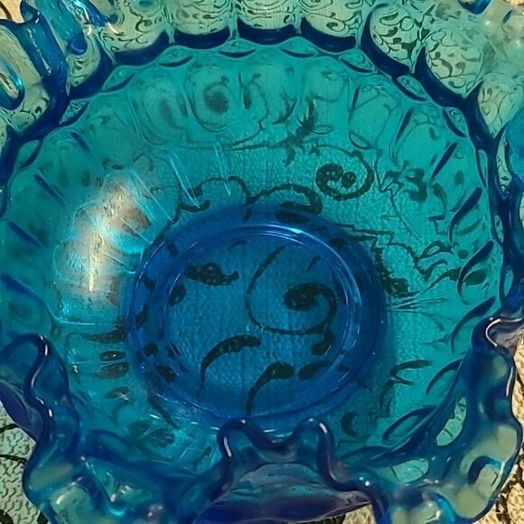 Fenton Blue Glass Basket - Picture 2 of 6